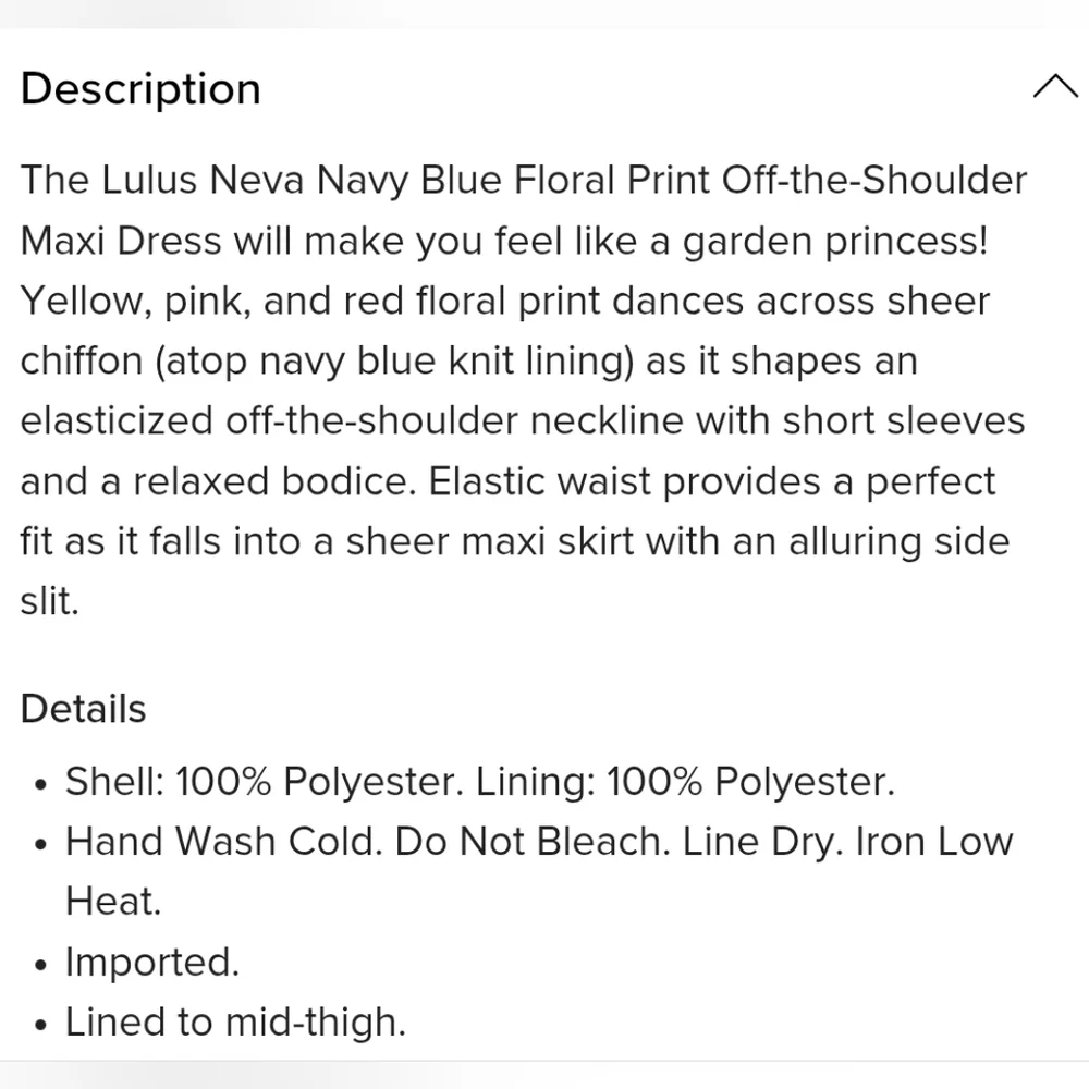 NWT Lulus "Neva Navy Blue Floral Print Off-the-Shoulder Maxi Dress" Size Small - Picture 8 of 10